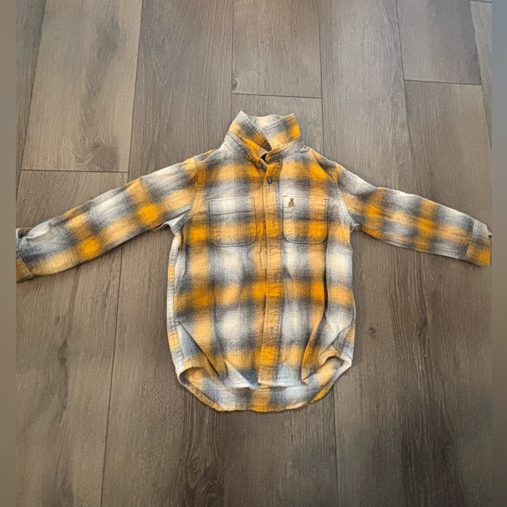 GAP Kids Yellow and Gray Plaid Button Down Shirt